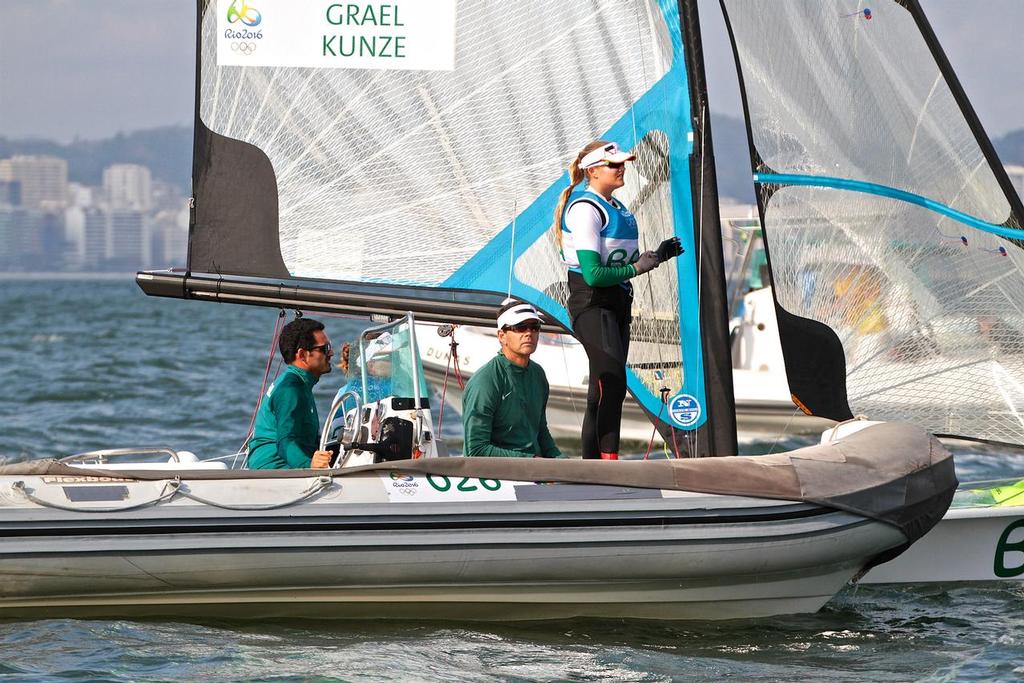 Brazilian sailing legend Torben Grael checks out the course ahead of the 49erFX medal race - 2016 Sailing Olympics © Richard Gladwell www.photosport.co.nz